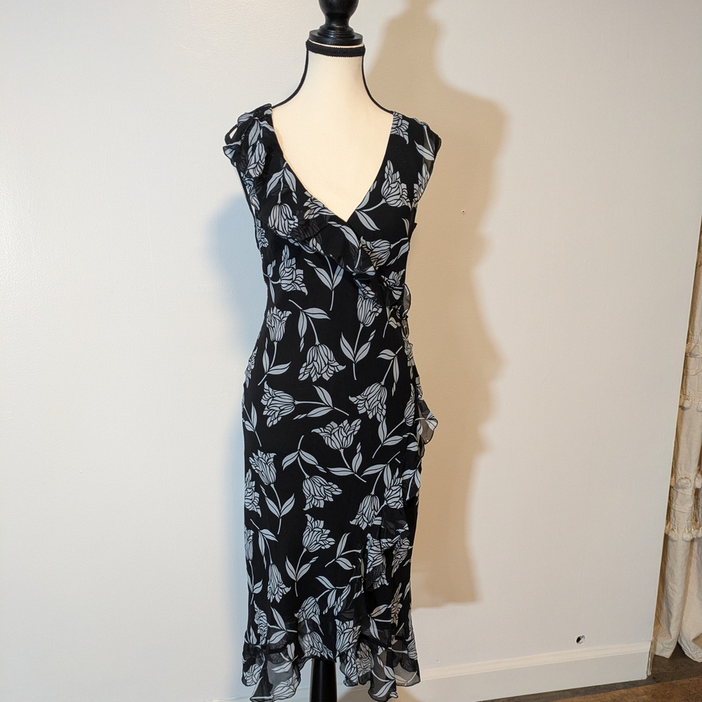 The Limited Black and White Asymmetrical Floral Dress